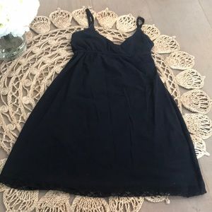 Black night gown with lace trim/ Lounge Gown